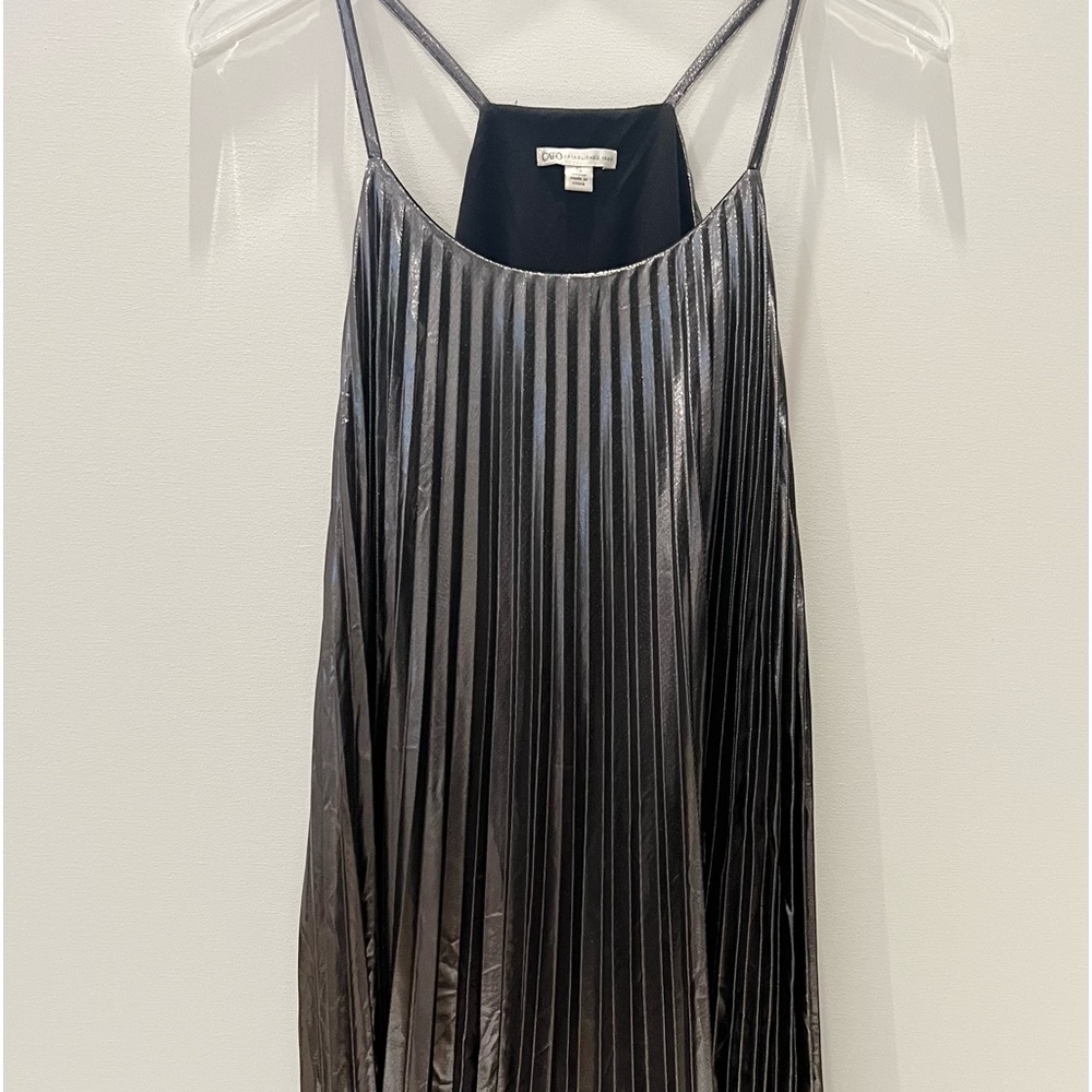 Cato Sliver Gunmetal Pleated Metallic Slip Dress size small  Party and Holiday